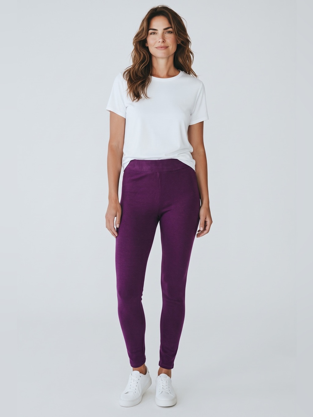 Cuddl Duds Slim High-Rise Knit Leggings - Purple
